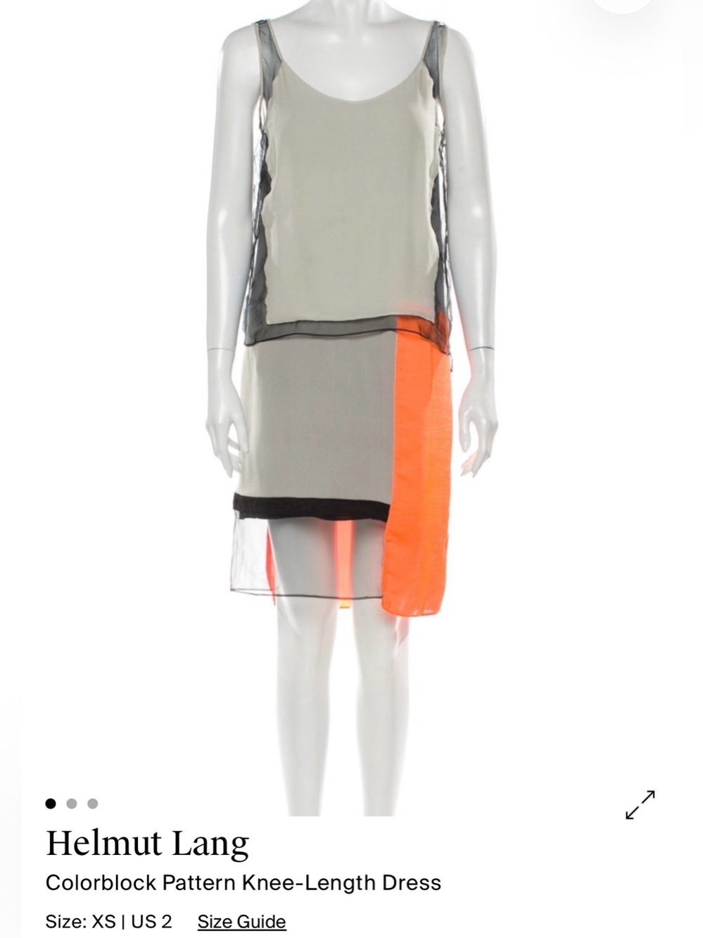 Helmut Lang Gray and Orange Layered Colorblock Midi Dress